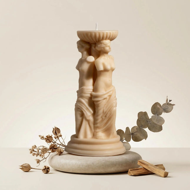 Venus Candle Greek Mythology, Caryatid Greek Column Soy Candle: Goddess Bust, Witchy Home Decor, Mothers Day Gift, Unique Candle Gift - lit candle