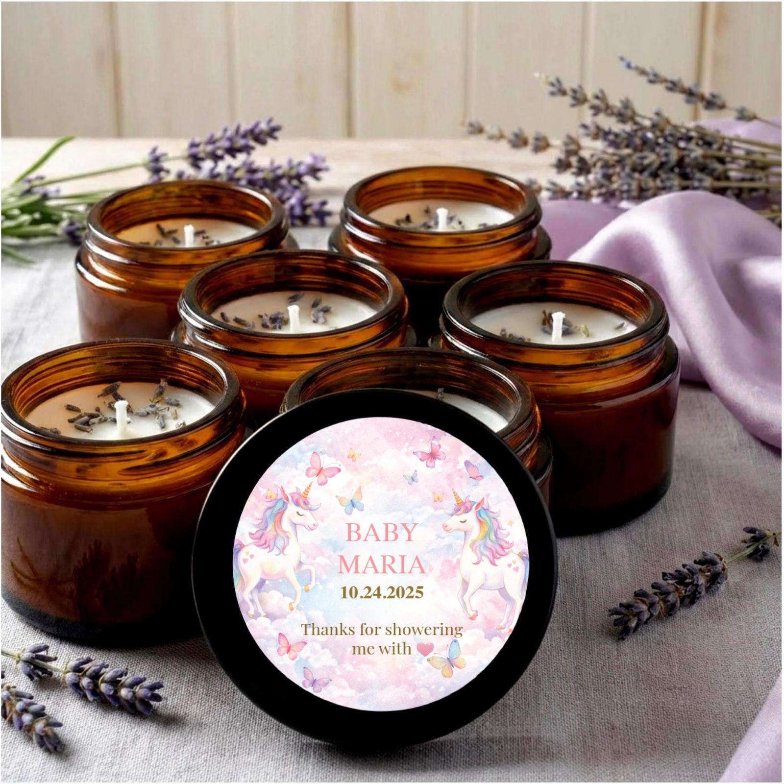 Personalized Baby Shower Candle Favors Set — 1oz Botanical Soy Wax, Any Theme, Gender Neutral