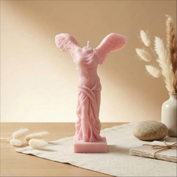 WINGED VICTORY candle handmade soy wax sculpture classic decorative candle unique gift for art lovers and mythology enthusiasts - lit candle