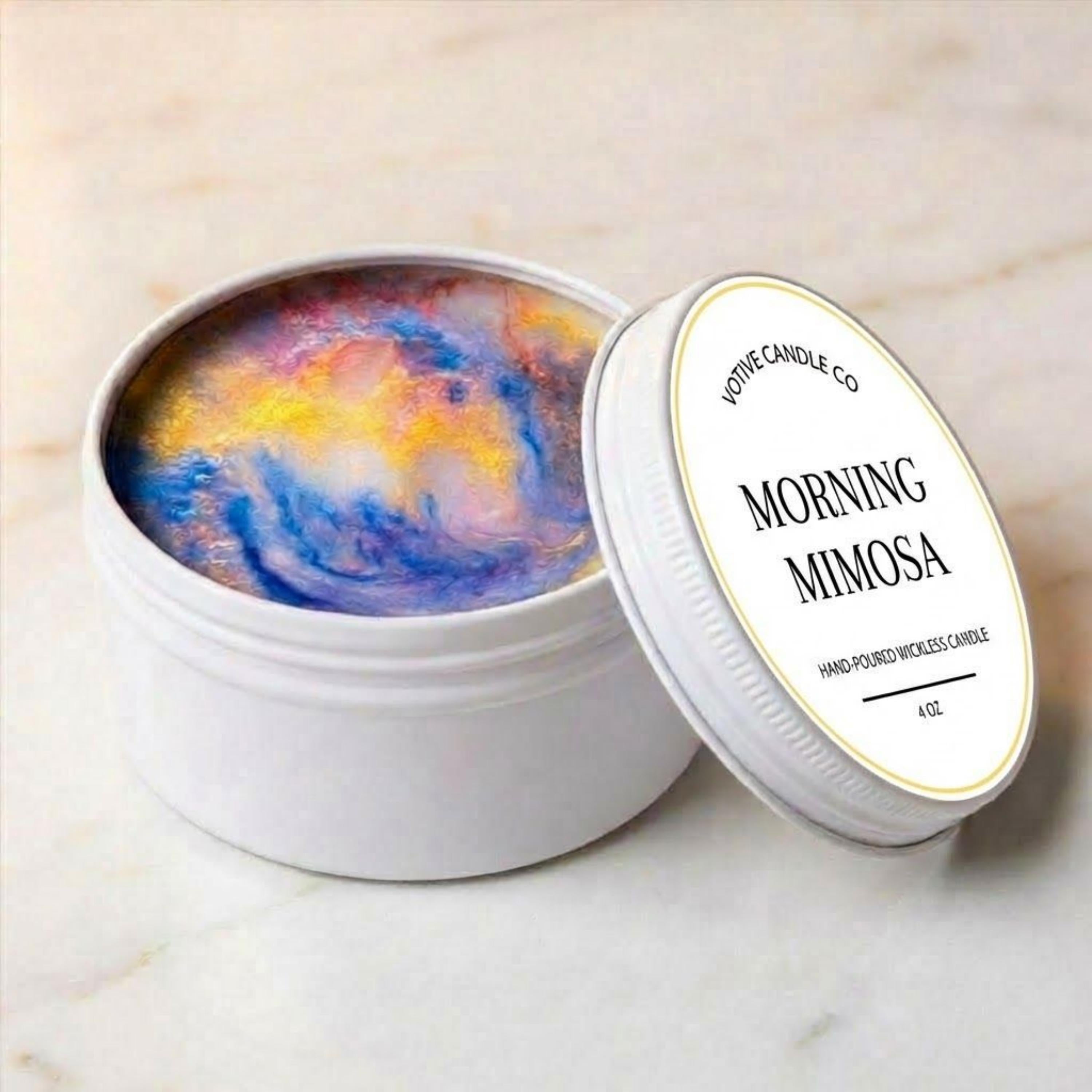 Flameless Candle, Wickless Natural Soy Wax Candle, 4 oz Luxury Mineral Swirl, Handmade, Strong Scent, Non Toxic Home Fragrance