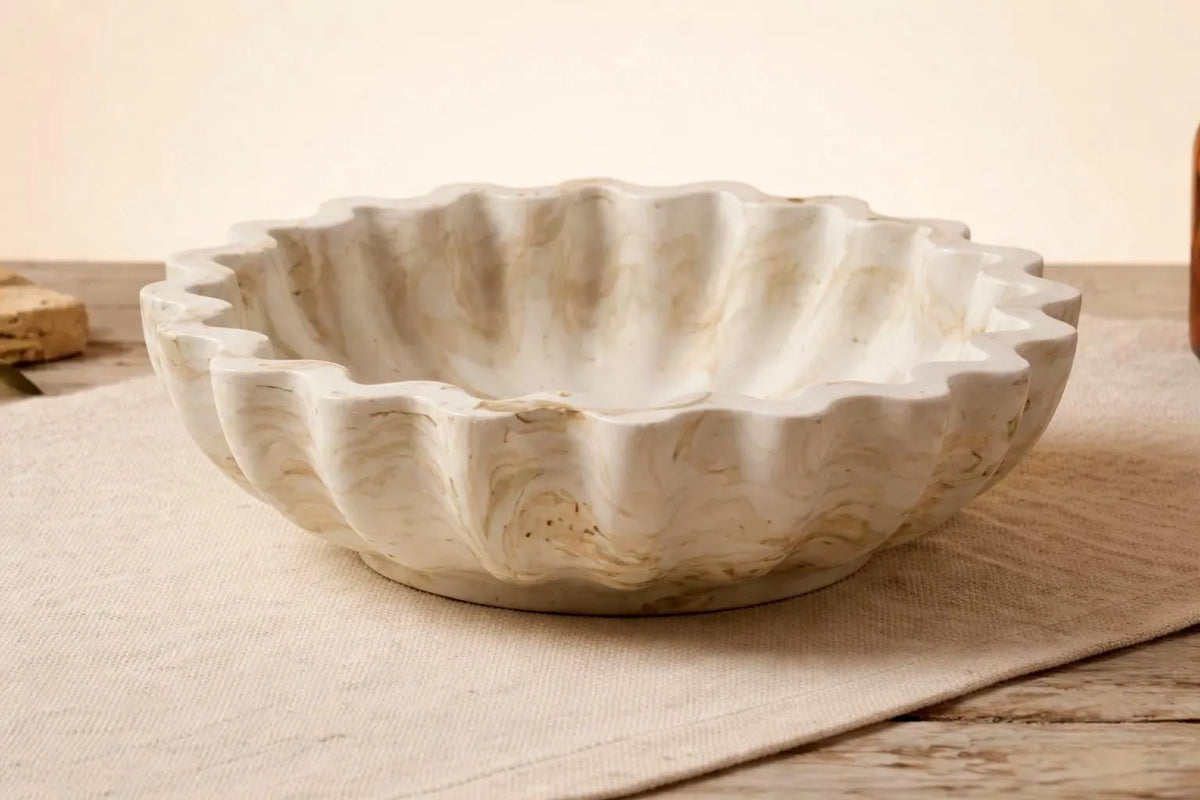 Handmade Scallop Jesmonite Bowl, Marbled Catch-All Dish, Modern Minimalist Home Decor