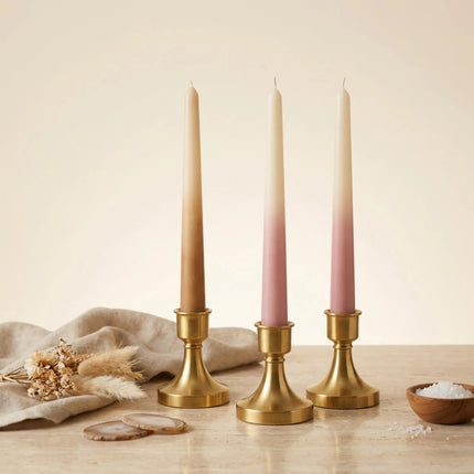 Taper Candle, Ombre Decorative Soy Wax Large Candle, Unique gift, Dinner Candles, Set of Two Candles, Handmade Hand-Poured Candles - lit candle