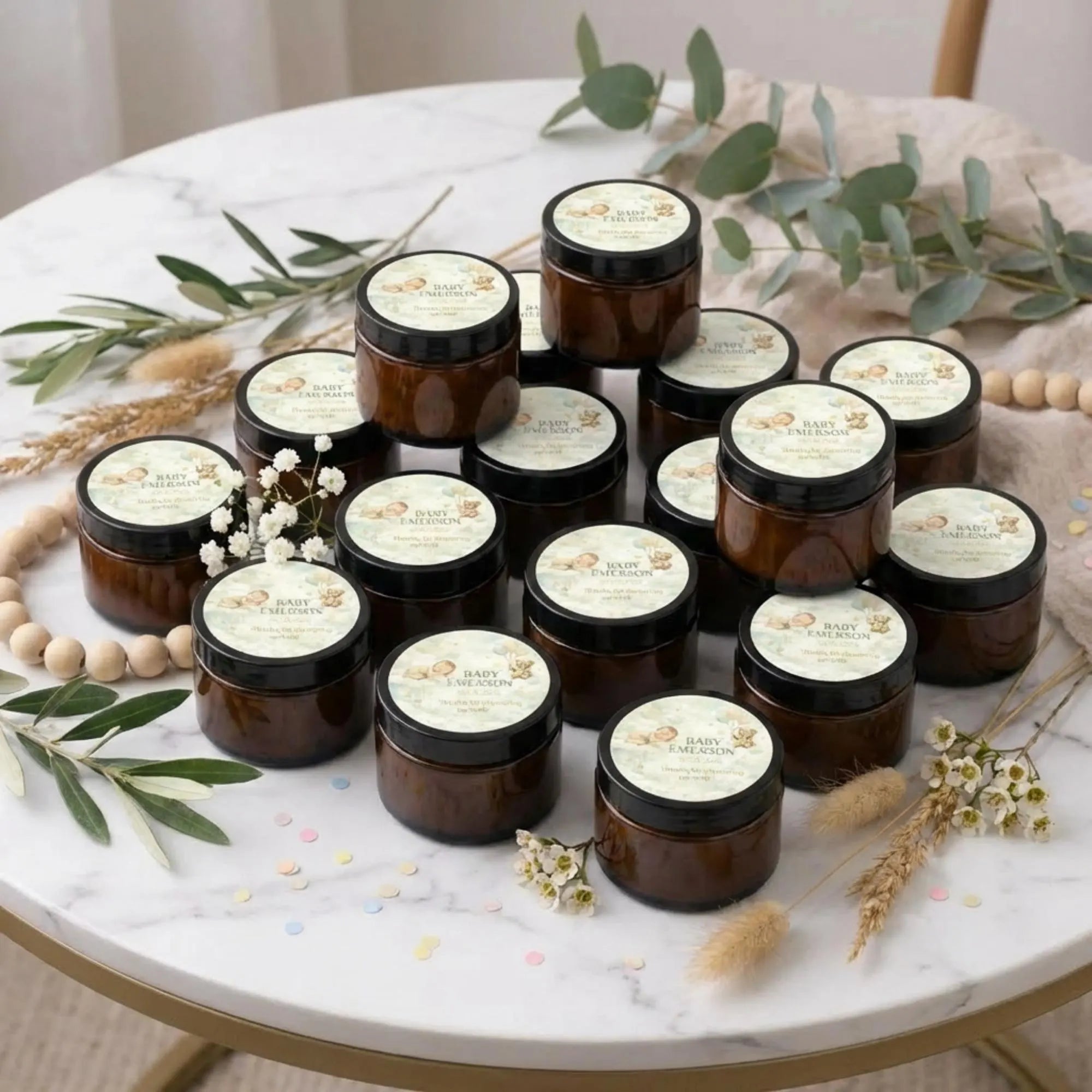 Baby Girl Shower Candle Favors — 1oz Botanical Rose Soy Wax, Custom Label, Spring Baby Shower