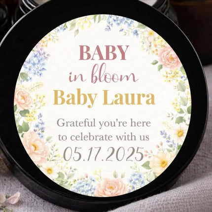 Baby Girl Shower Candle Favors — 1oz Botanical Rose Soy Wax, Custom Label, Spring Baby Shower