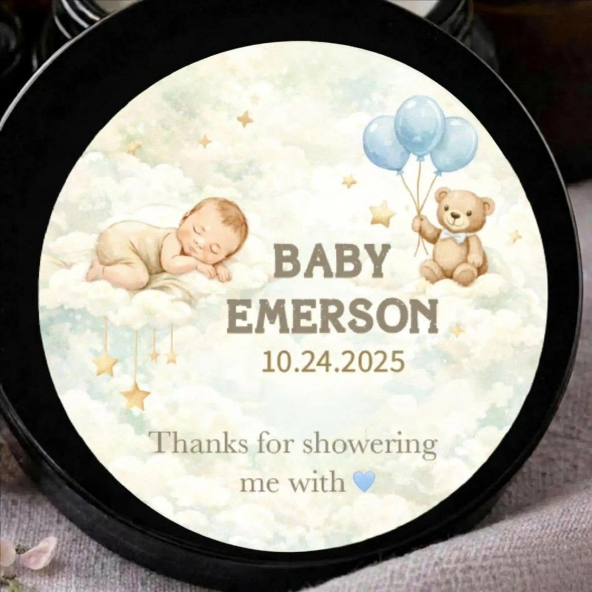 Teddy Bear Baby Shower Candle Favors — 1oz Lavender Soy Wax, Custom Label, Gender Neutral