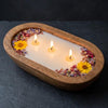 Wooden bowl candle with real dried botanicals – handmade, top view