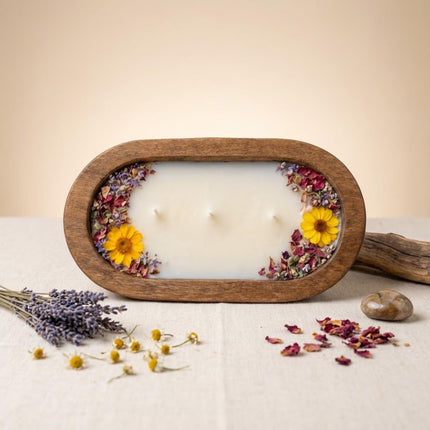 Dough bowl candle lit – farmhouse rustic home decor, soy wax