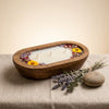 Dough bowl candle close-up – 3 cotton wicks, dried flowers, 8 in bowl