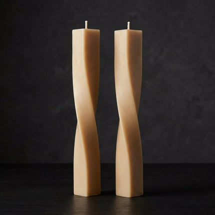 Twisted Taper Candle, Modern Sculptural Candle, Handmade Soy Wax Candle, Minimalist Home Decor Candle, Unique Red Candle, Geometric Candle - lit candle