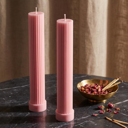 Taper Candle, Ribbed Decorative Soy Wax Large Candle, Unique gift, Dinner Candles - lit candle