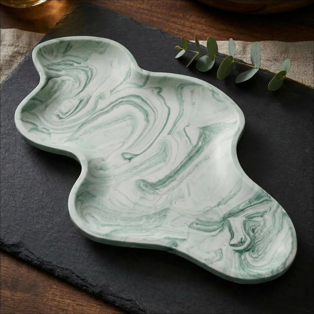 Wavy Concrete Tray, Organic Japandi Decor, Irregular Catch All Tray, Jewelry Display Tray, Cloud Trinket Dish, Minimalist Home Decor - lit candle