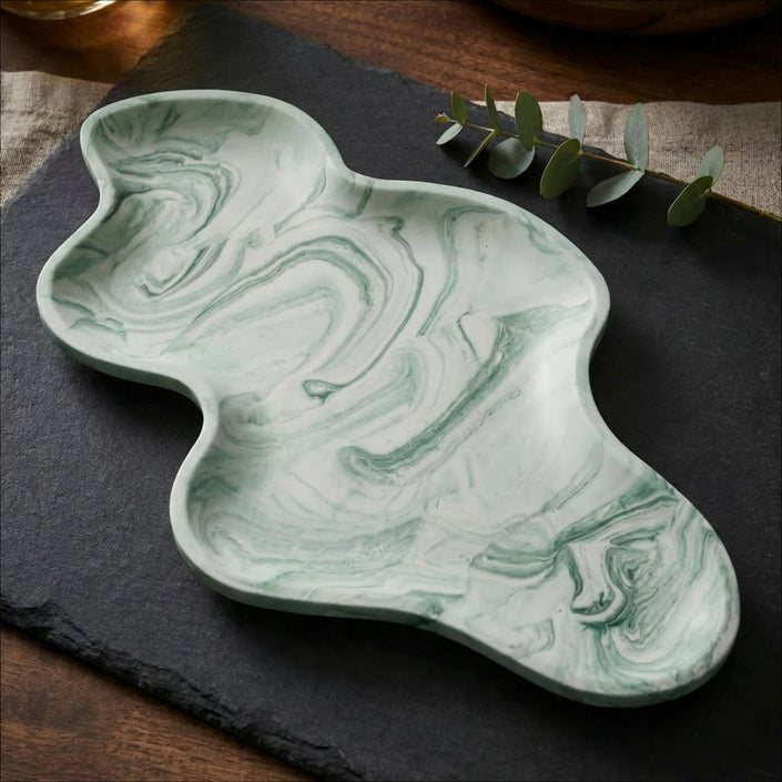 Wavy Concrete Tray, Organic Japandi Decor, Irregular Catch All Tray, Jewelry Display Tray, Cloud Trinket Dish, Minimalist Home Decor - lit candle