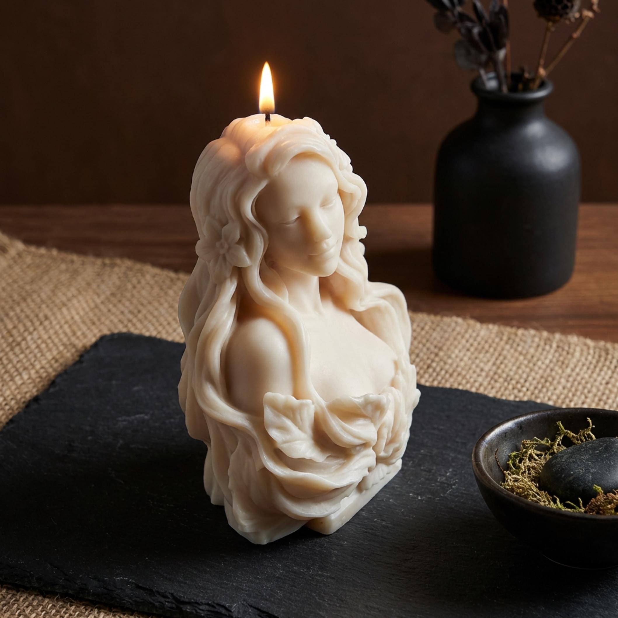 Greek Goddess Bust Candle – Sculptural Soy Wax Statue Candle