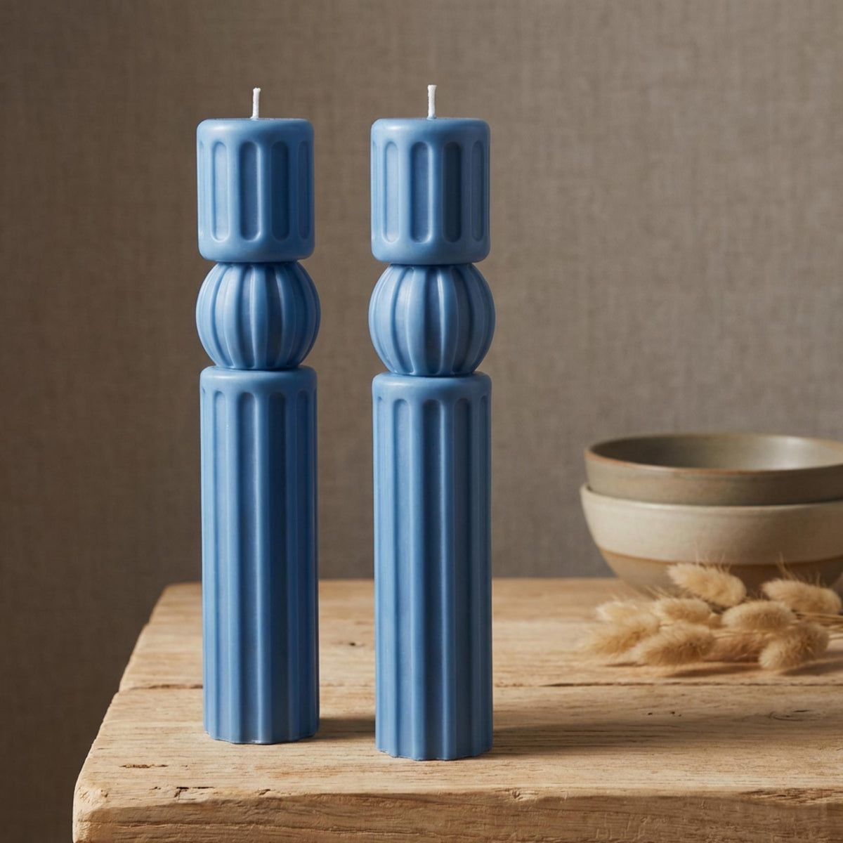 Set of 2 Chic Roman Ribbed Pillar Candle