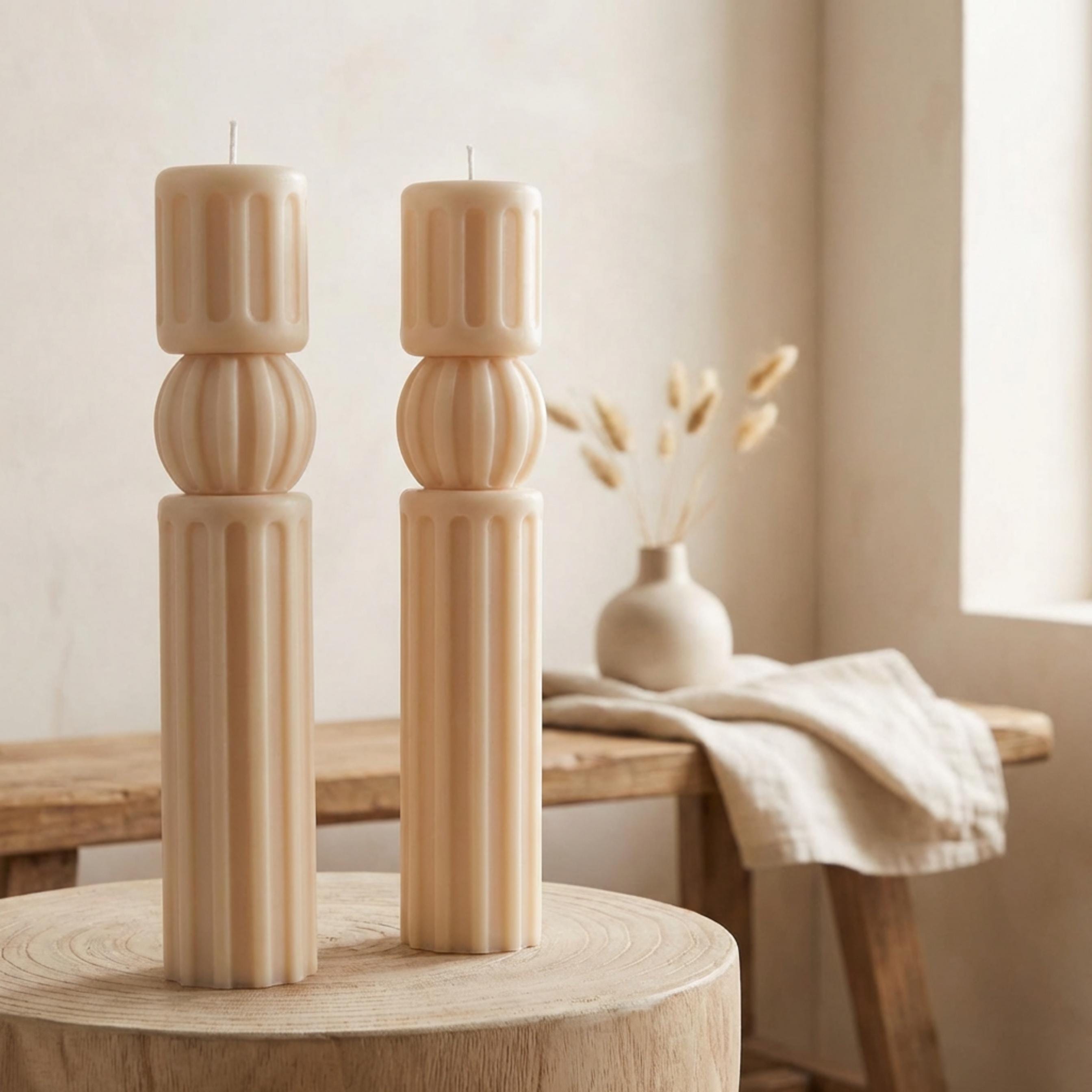 Set of 2 Chic Roman Ribbed Pillar Candle