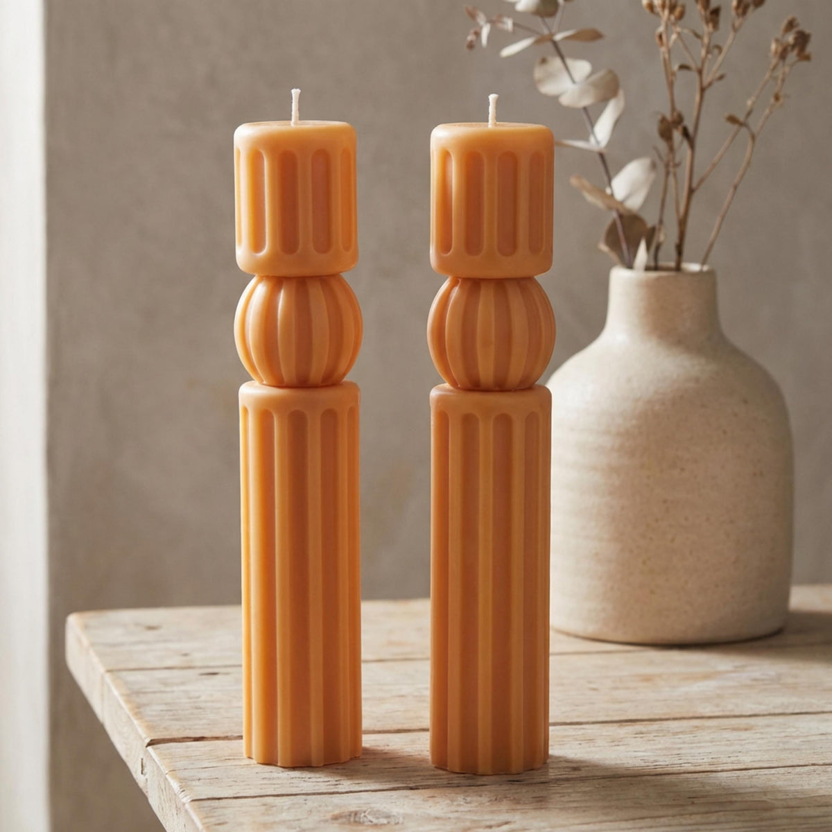 Set of 2 Chic Roman Ribbed Pillar Candle