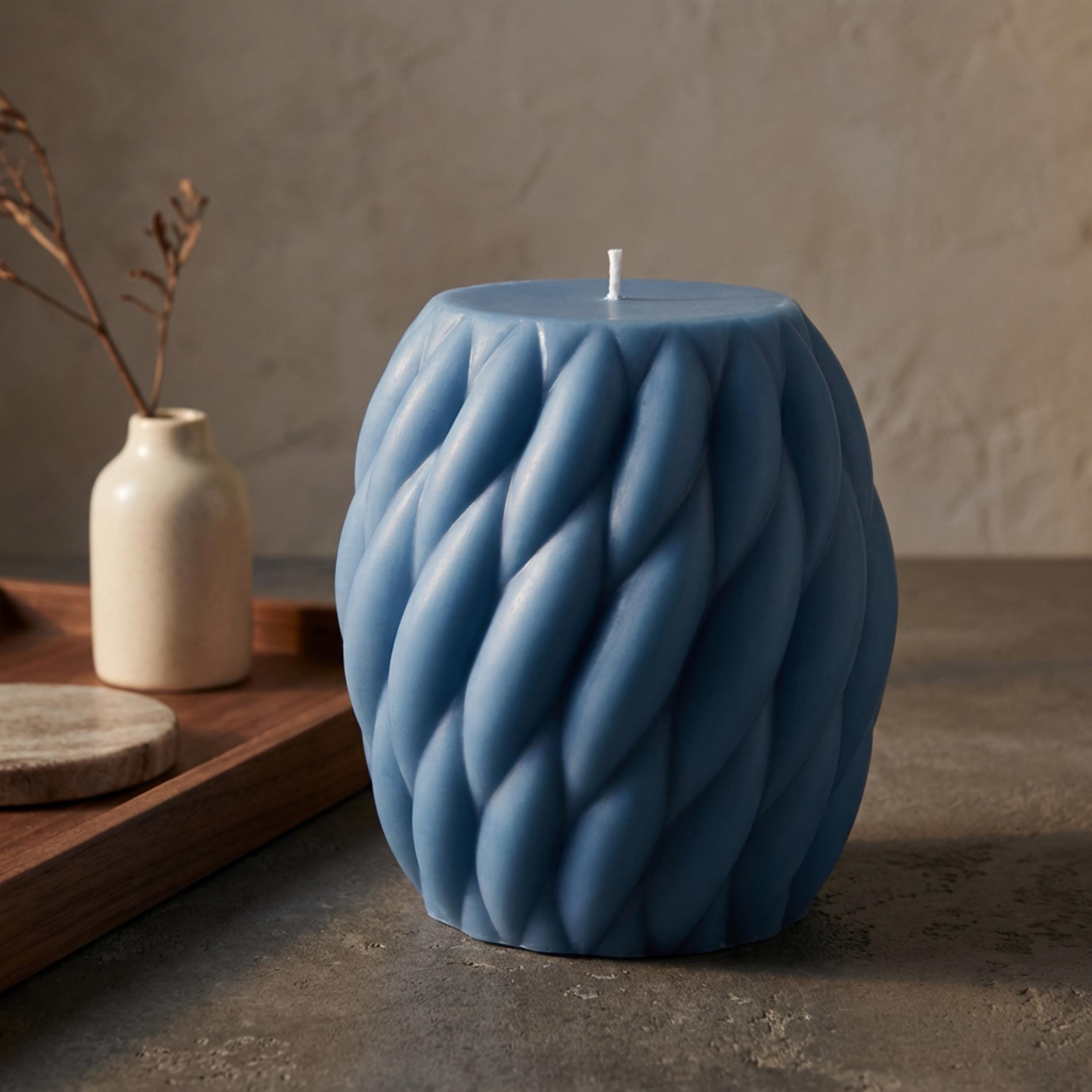 Huge Knit Pillar Candle: Handmade Soy Wax Twisted Knot Candle
