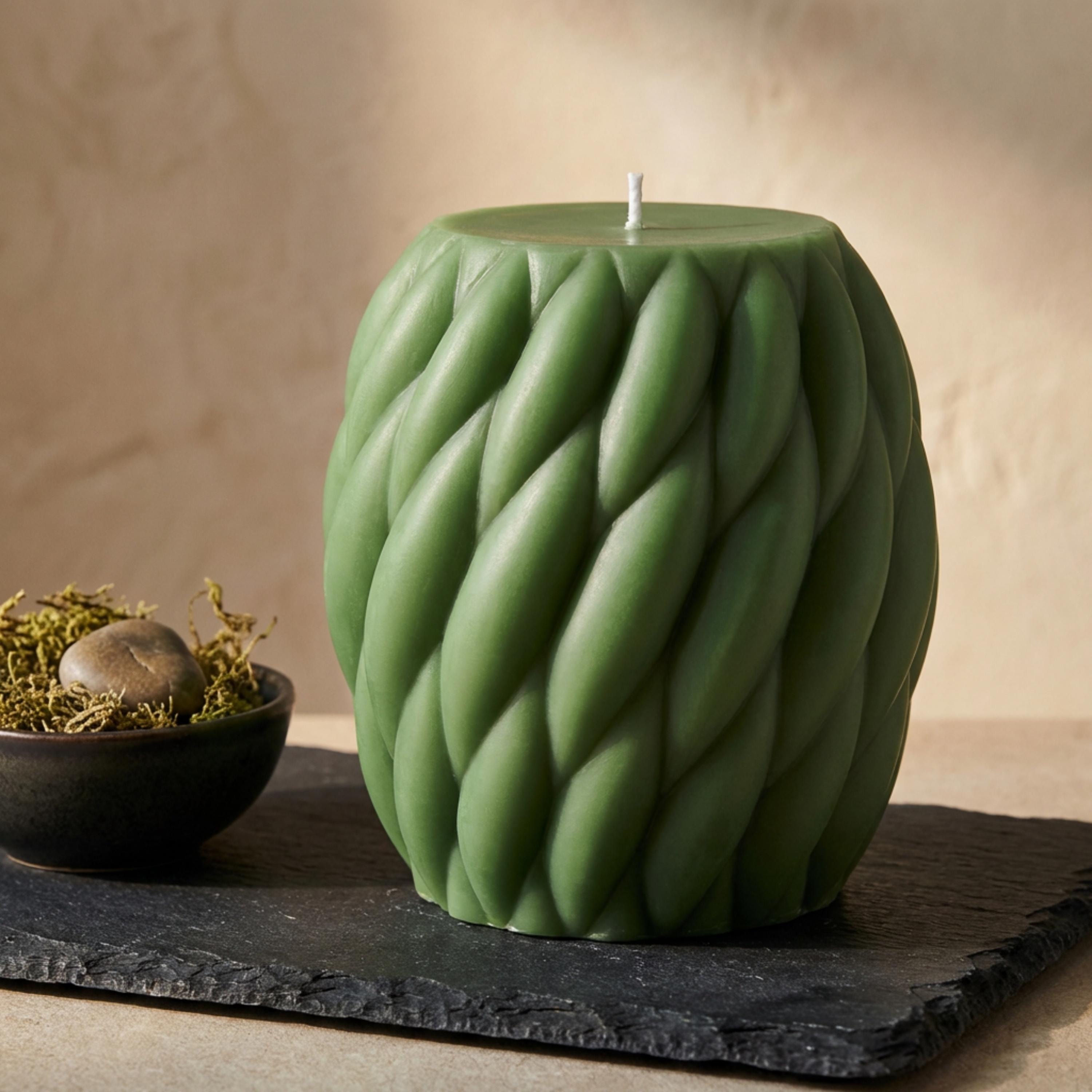 Huge Knit Pillar Candle: Handmade Soy Wax Twisted Knot Candle