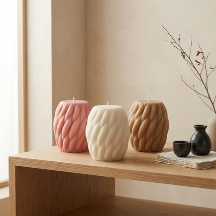 Huge Knit Pillar Candle: Handmade Soy Wax Twisted Knot Candle