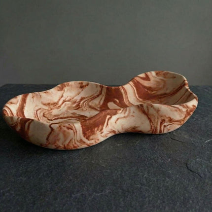 Marbled Eco Resin Wavy Bowl – Handmade Decorative Centerpiece Catch-All Dish - lit candle
