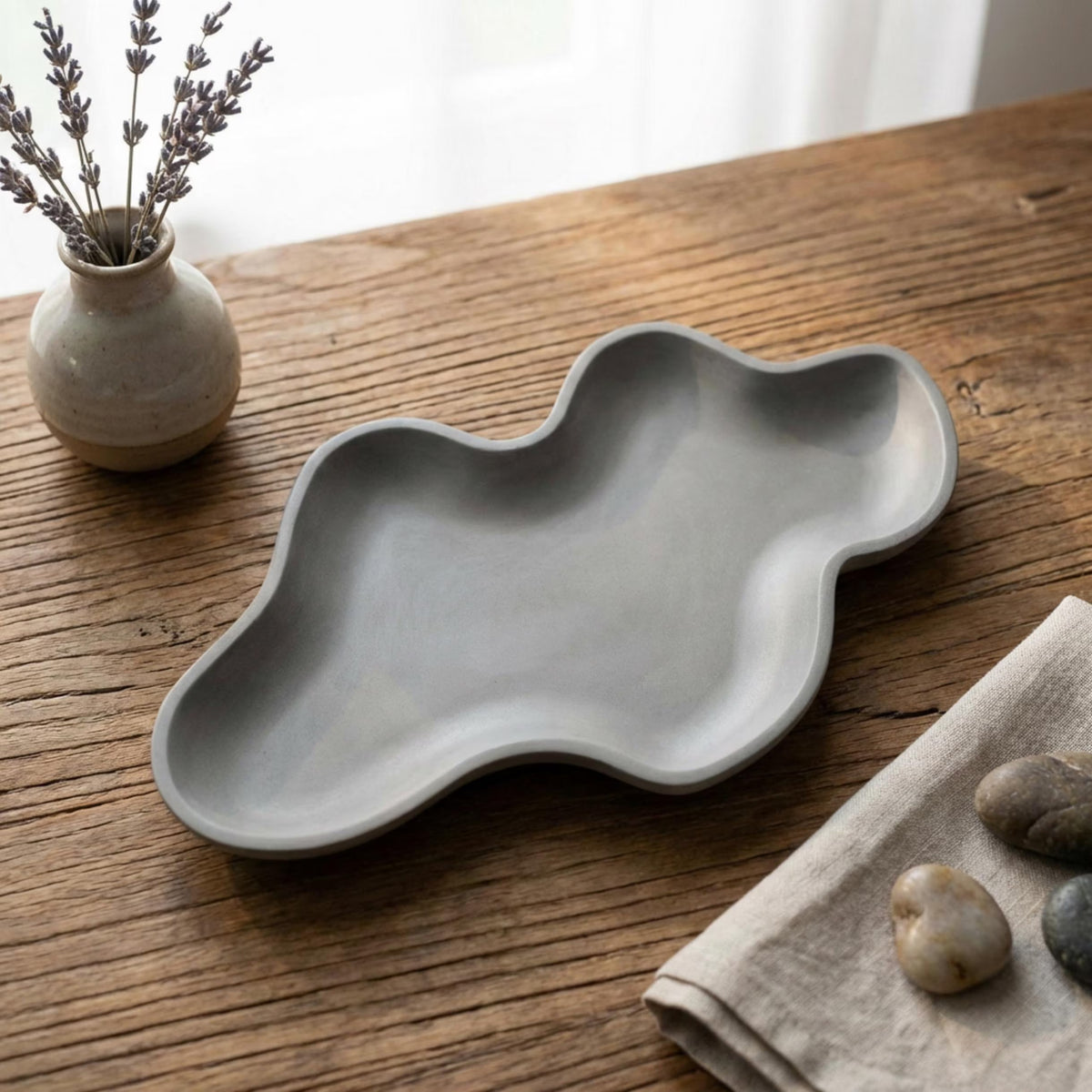 Wavy Concrete Tray, Organic Japandi Decor, Irregular Catch All Tray, Jewelry Display Tray, Cloud Trinket Dish, Minimalist Home Decor