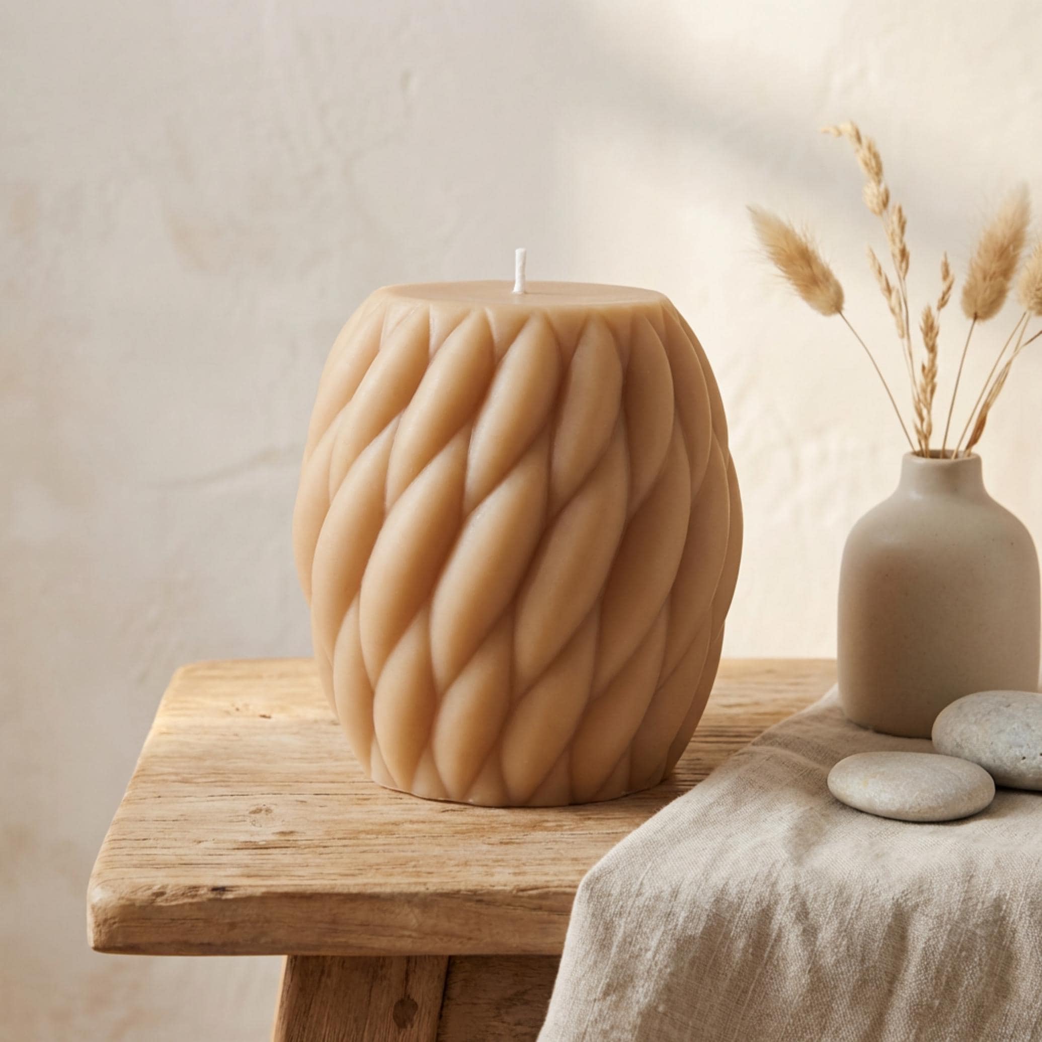 Huge Knit Pillar Candle: Handmade Soy Wax Twisted Knot Candle