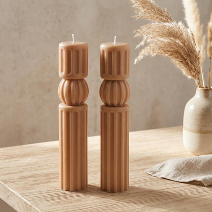 Set of 2 Chic Roman Ribbed Pillar Candle