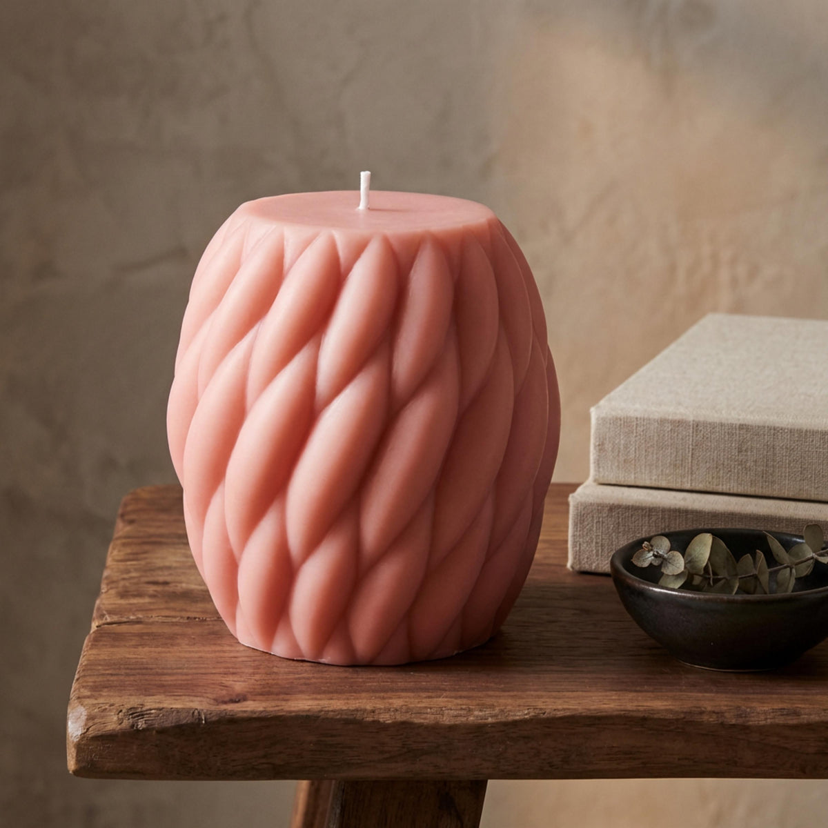 Huge Knit Pillar Candle: Handmade Soy Wax Twisted Knot Candle