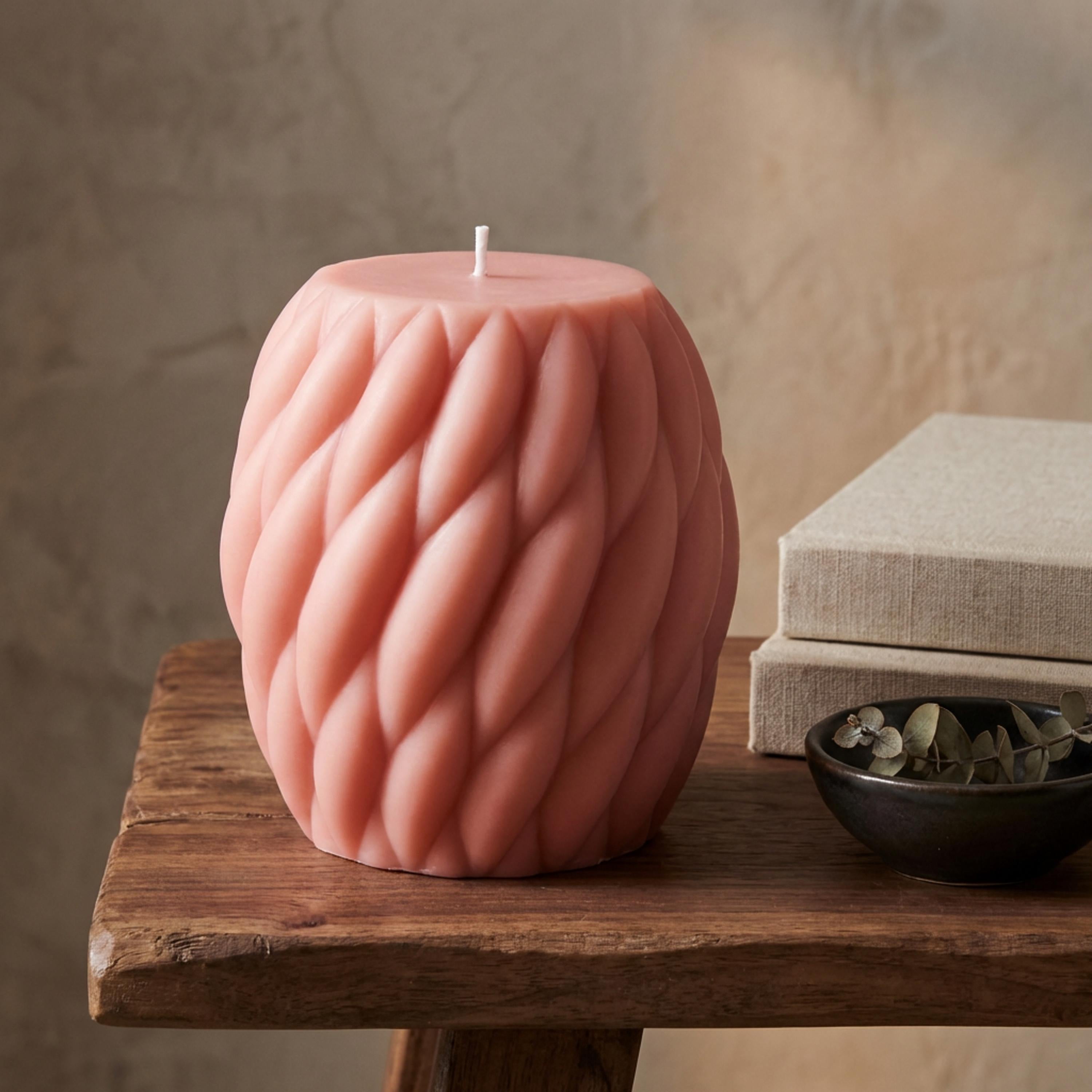 Huge Knit Pillar Candle: Handmade Soy Wax Twisted Knot Candle