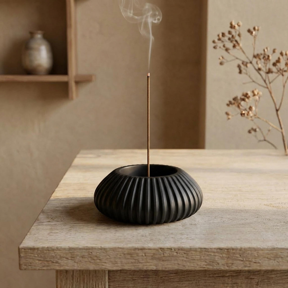 Fluted Ceramic-Resin Incense Burner Holder
