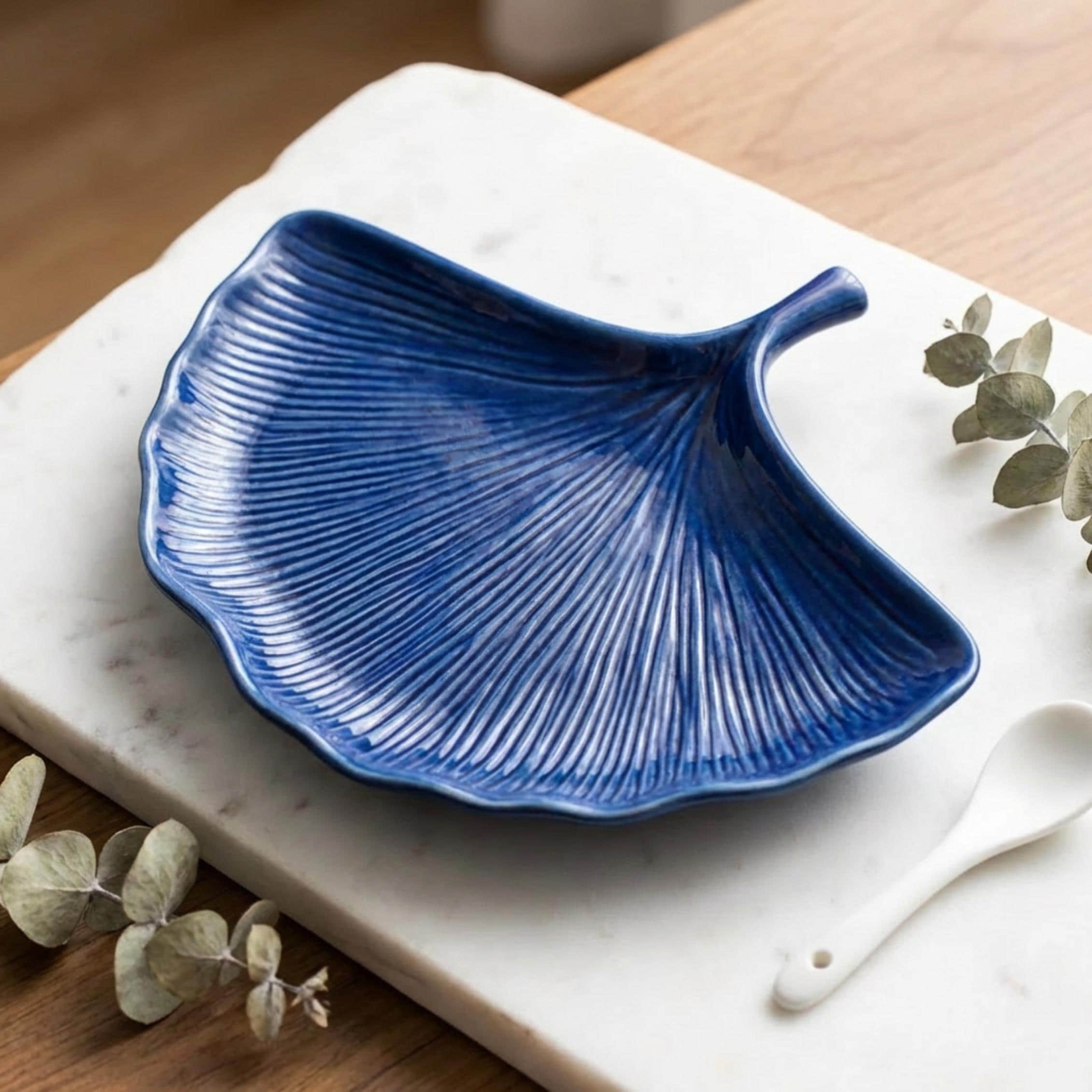 Ginkgo Leaf Tray: Hydro-Stone Ring Trinket Dish -Ceramic Resin Vanity Organizer