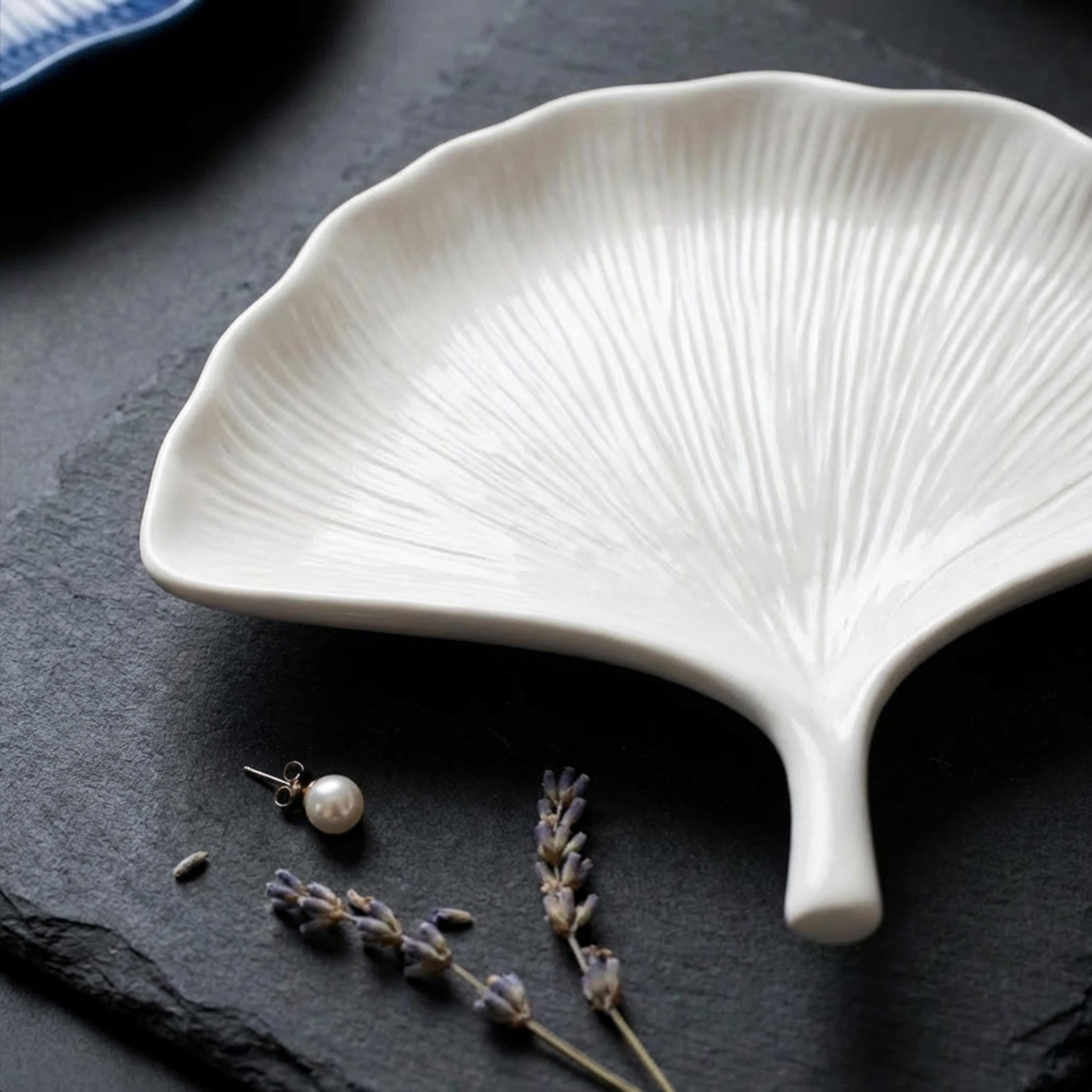Ginkgo Leaf Tray: Hydro-Stone Ring Trinket Dish -Ceramic Resin Vanity Organizer
