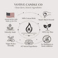 Votive Candle Co branding with product features on a white background