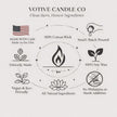 Votive Candle Co branding with product features on a white background