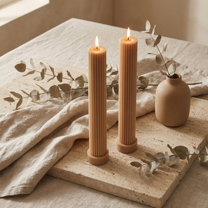 Taper Candle, Ribbed Decorative Soy Wax Large Candle, Unique gift, Dinner Candle