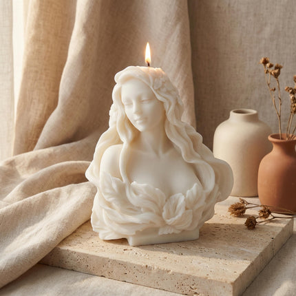 Greek Goddess Bust Candle – Sculptural Soy Wax Statue Candle