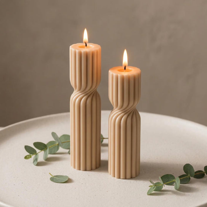 Twisted Soy Wax Pillar Candle – Unscented Handmade Sculptural Ribbed Candle