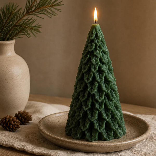 Christmas Tree Candle – side angle – handmade soy wax