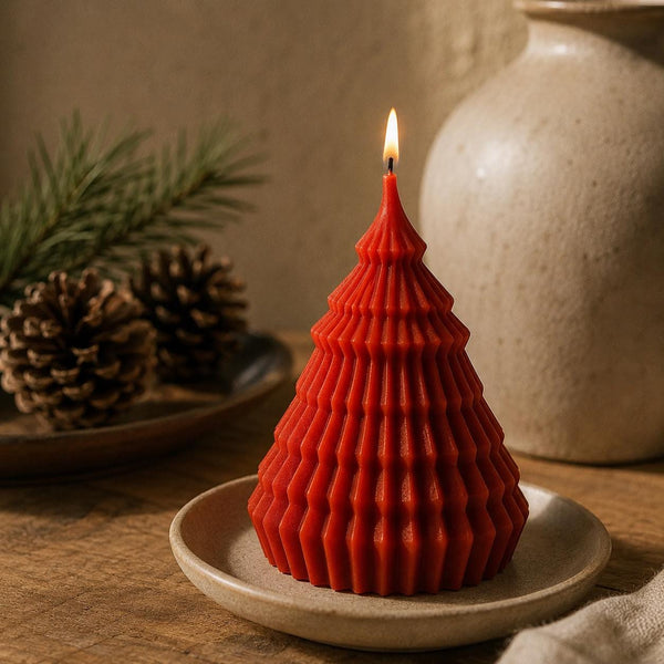 Christmas tree ornament candle - close-up of grooved tree detail