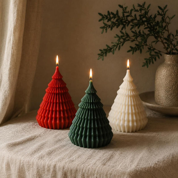 Christmas tree ornament candle - minimalist soy wax silhouette, front view