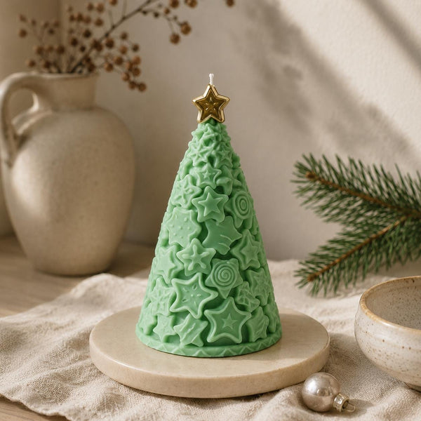 Scandinavian Christmas tree candle – embossed tree detail – soy wax