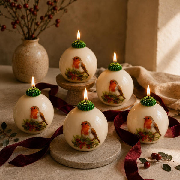 Large glass ornament candle – chinoiserie soy wax Christmas bauble