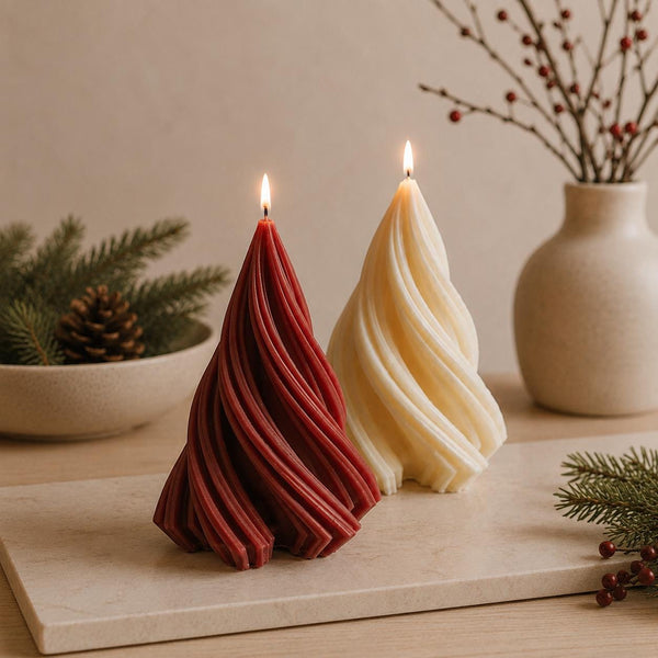 Spiral Christmas tree candle – modern soy wax holiday decor