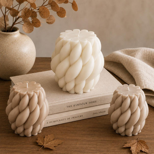 Cable Knit Candle – knitted texture detail close-up