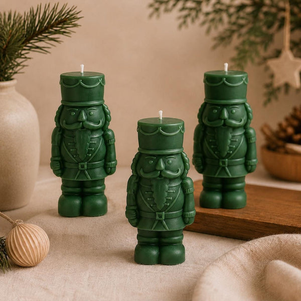 Nutcracker Candle – sculptural soy wax Christmas decor