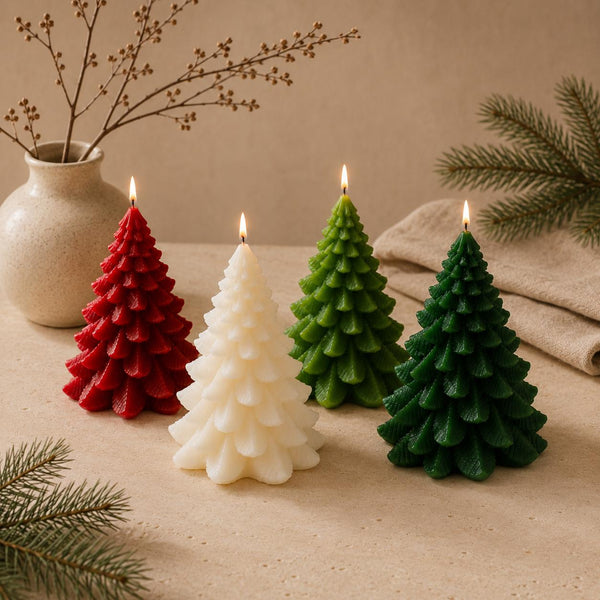 Mini Christmas Tree Candle – front view – handmade soy wax