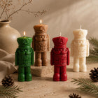 Nutcracker gift candle - sculptural soy wax Christmas decor, front view