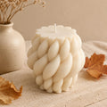 Cable Knit Pillar Candle – chunky soy wax texture