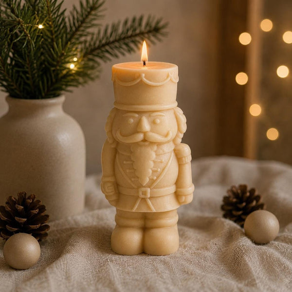Nutcracker Candle – hand-finished mustache and hat detail
