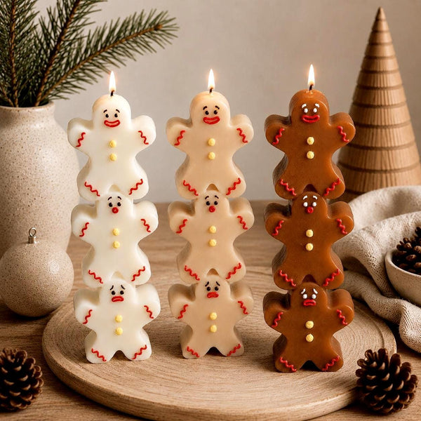 Gingerbread Man Candle – stacked sculptural Christmas taper
